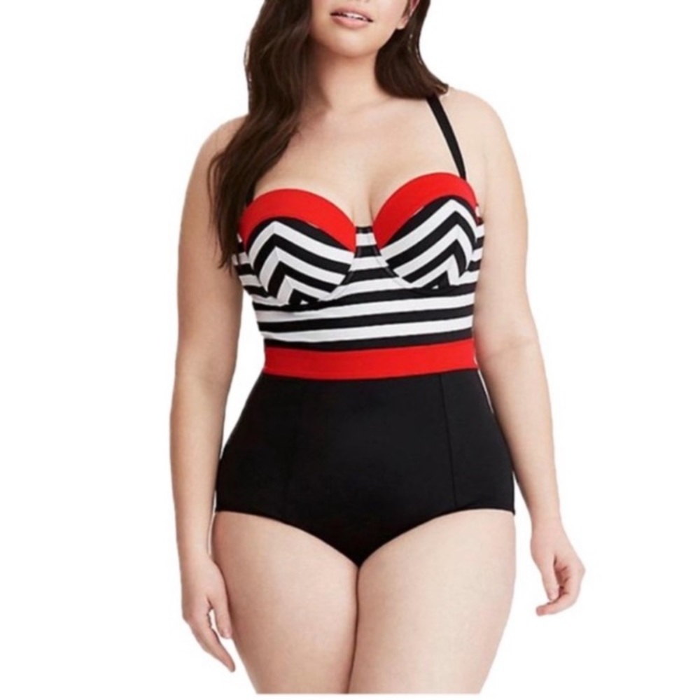 Torrid retro one piece swimsuit stripes and red 3x